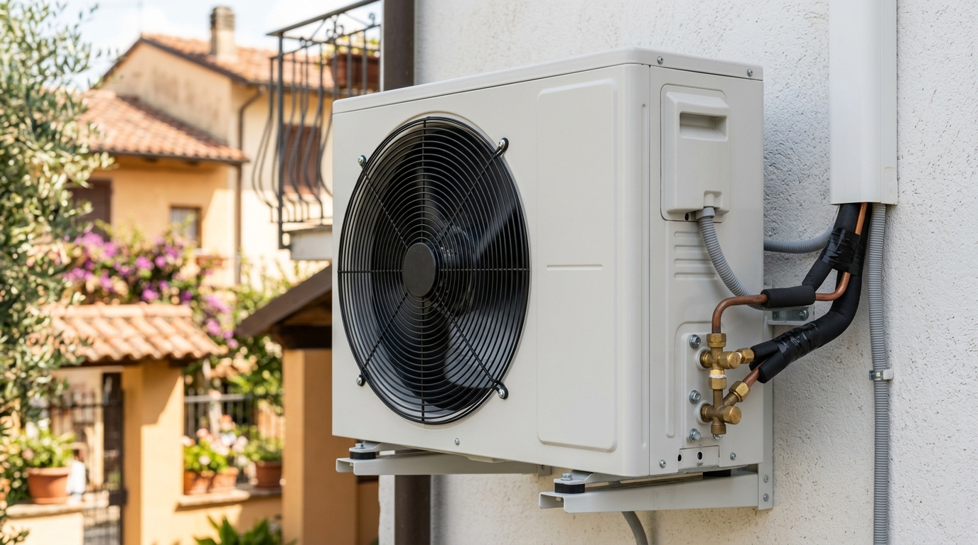 Unità esterna condizionatore split installata a domicilio nel Veneto